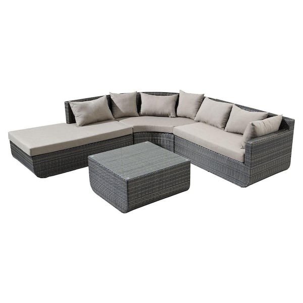 ZUO Espresso Captiva Patio Sectional Set with Beige Cushions
