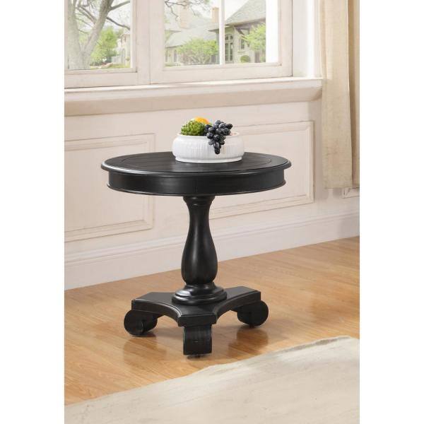 Antique Black 26" Round Engineered Wood Vintage End Table