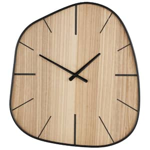 Brown Wooden Wavy Wall Clock with Black Hands and Markers