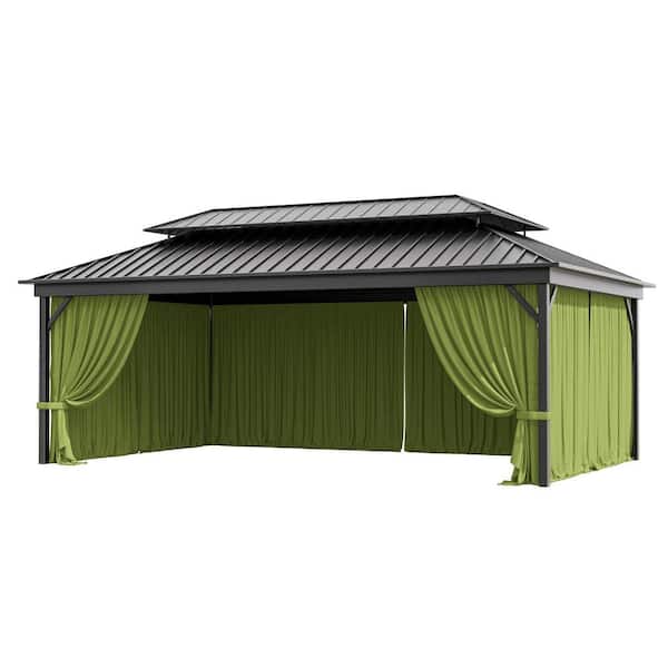12 ft. x 20 ft. Universal Outdoor Privacy Curtains, Gazebo Replacement with Zipper Grass Green (4-Side Curtain Only)