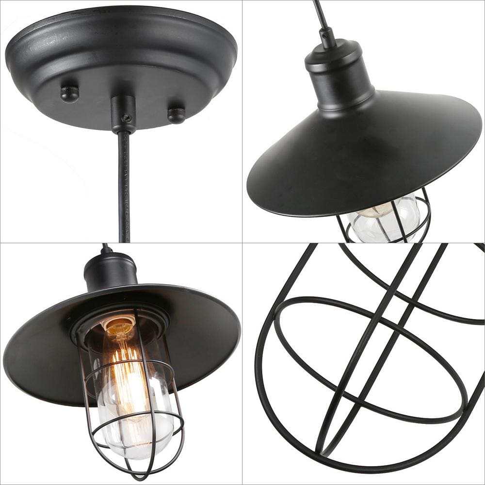 Matte Black Metal Cage Mini Pendant Light