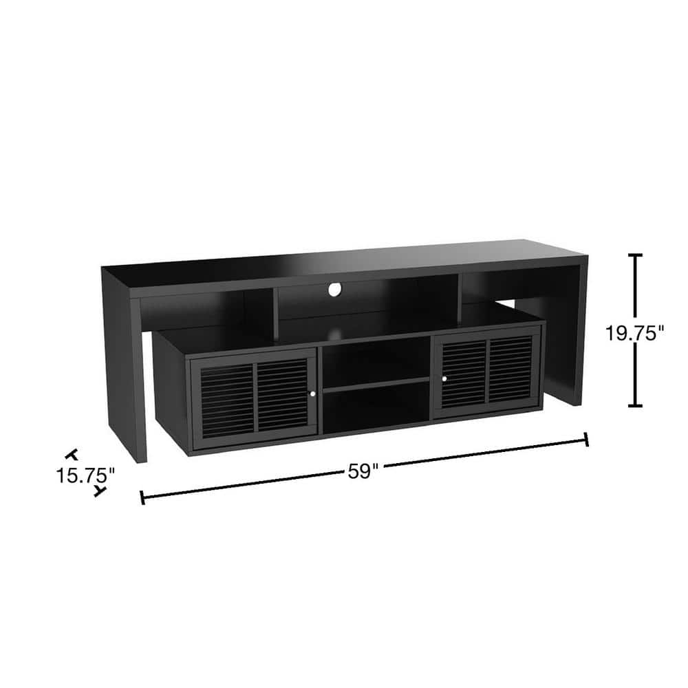 Lexington 60" Modern Retro Black TV Stand with Spindle Cabinet Doors