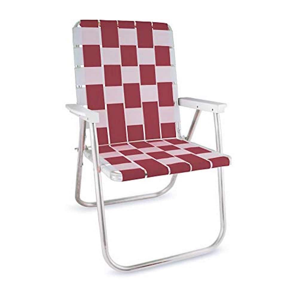 Durable Burgundy And White Aluminum Lightweight Stackable Folding Lawn Chai