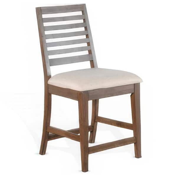 Benjara Yael Brown and Ivory Wood Frame Counter Height with Cushion Stool (Set of 2)