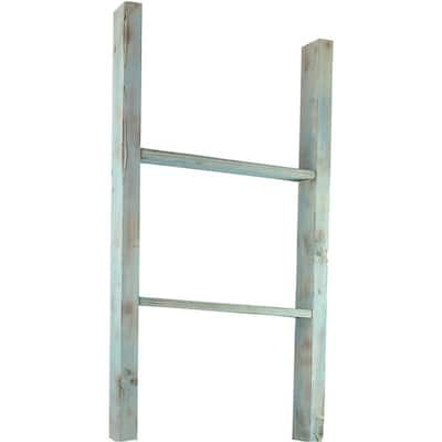 19 in. x 36 in. x 3 1/2 in. Barnwood Decor Collection Driftwood Blue Vintage Farmhouse 2-Rung Ladder