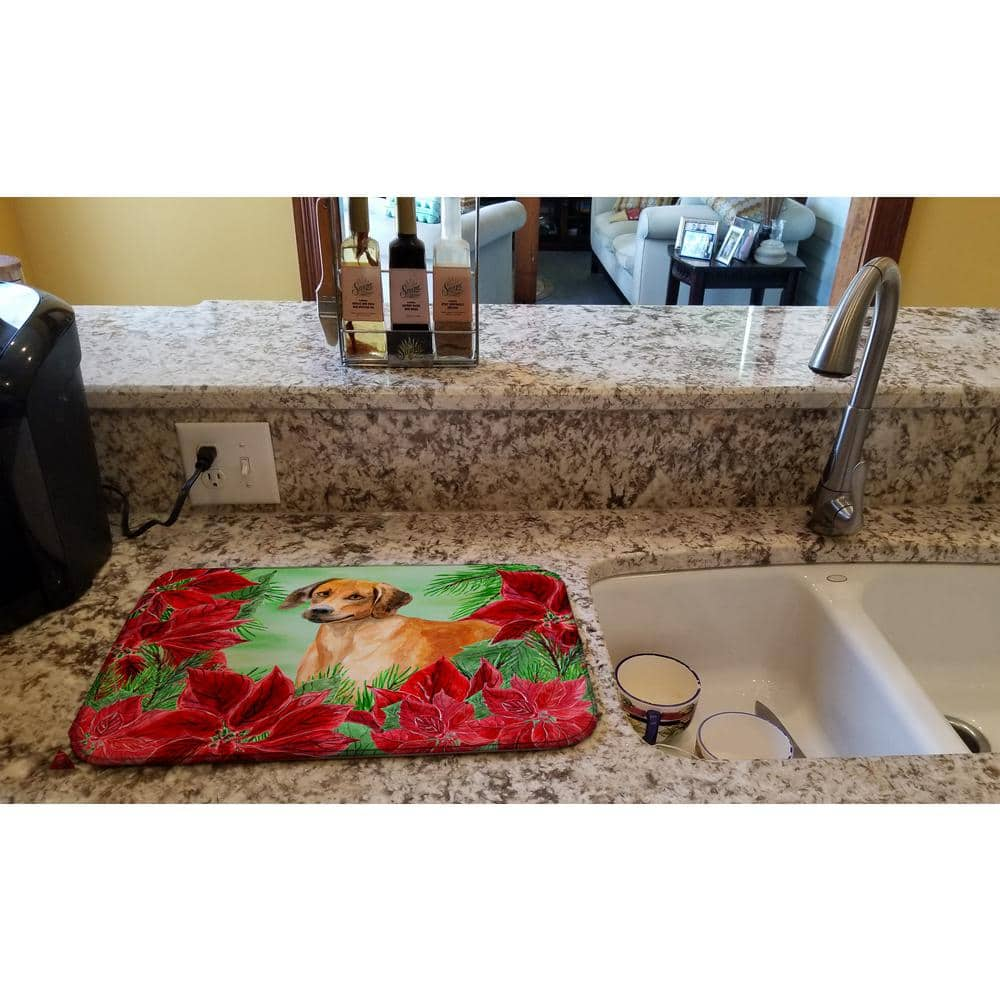 Caroline's Treasures 14 in. x 21 in. Multicolor Rhodesian Ridgeback Poinsettias Dish Drying Mat