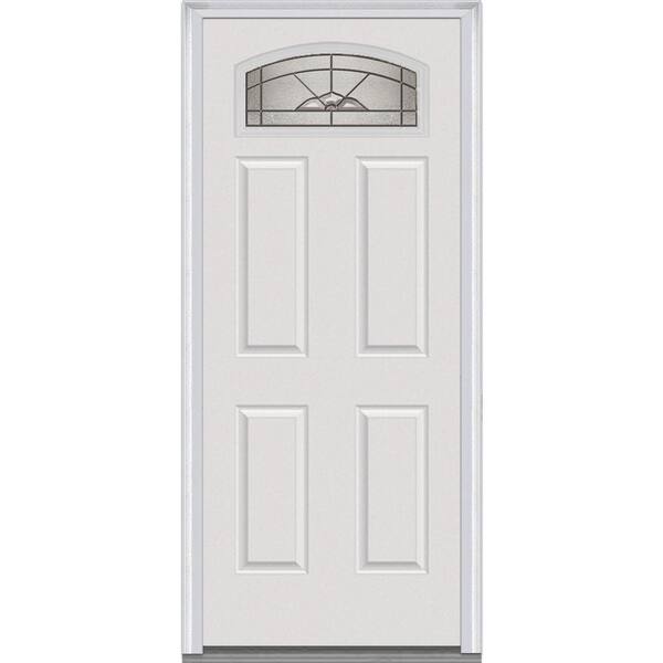 MMI Door 30 in. x 80 in. Master Nouveau Left-Hand 1/4 Lite 4-Panel Classic Primed Steel Prehung Front Door