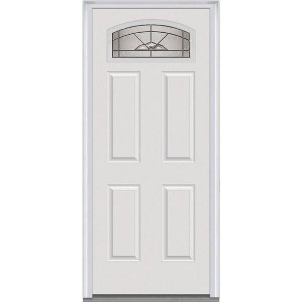 MMI Door 32 in. x 80 in. Master Nouveau Right-Hand 1/4 Lite 4-Panel Classic Primed Steel Prehung Front Door