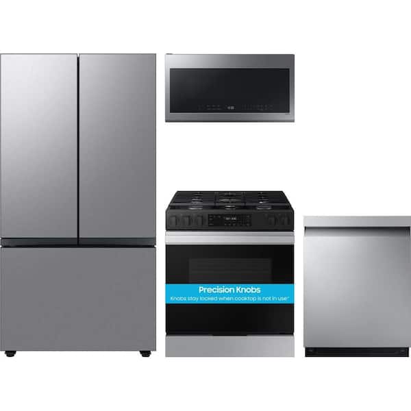 30 cu. ft. Standard Depth 3-Door French Door Smart Refrigerator with Smart Slide-In Range and Tall Tub Dishwasher