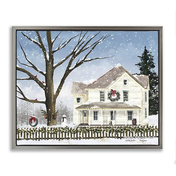 Stupell Industries Charming Winter Neighborhood by Billy Jacobs 1 Piece Floater Frame Graphic Print Nature Poster Art Print 21 in. x 17 in.