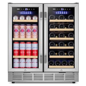30 in.Dual Zone 33-Wine Bottles and 80-Can Built-In and Freestanding with French Door Beverage Cooler in Stainless Steel