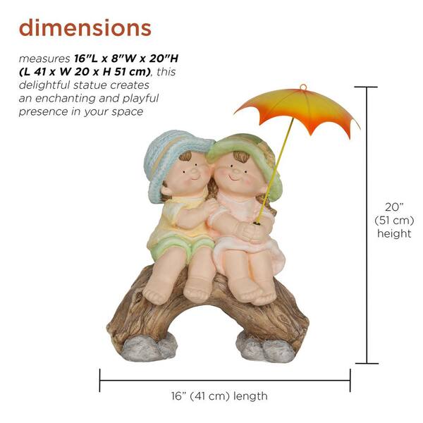 Alpine Corporation Boy and Girl With Umbrella Statue QWR1370 - The