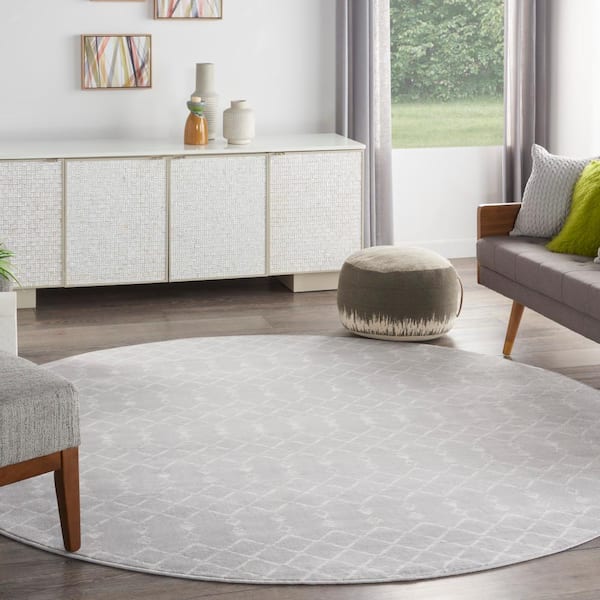 Whimsicle Grey 5 ft. x 5 ft. Geometric Bohemian Round Area Rug