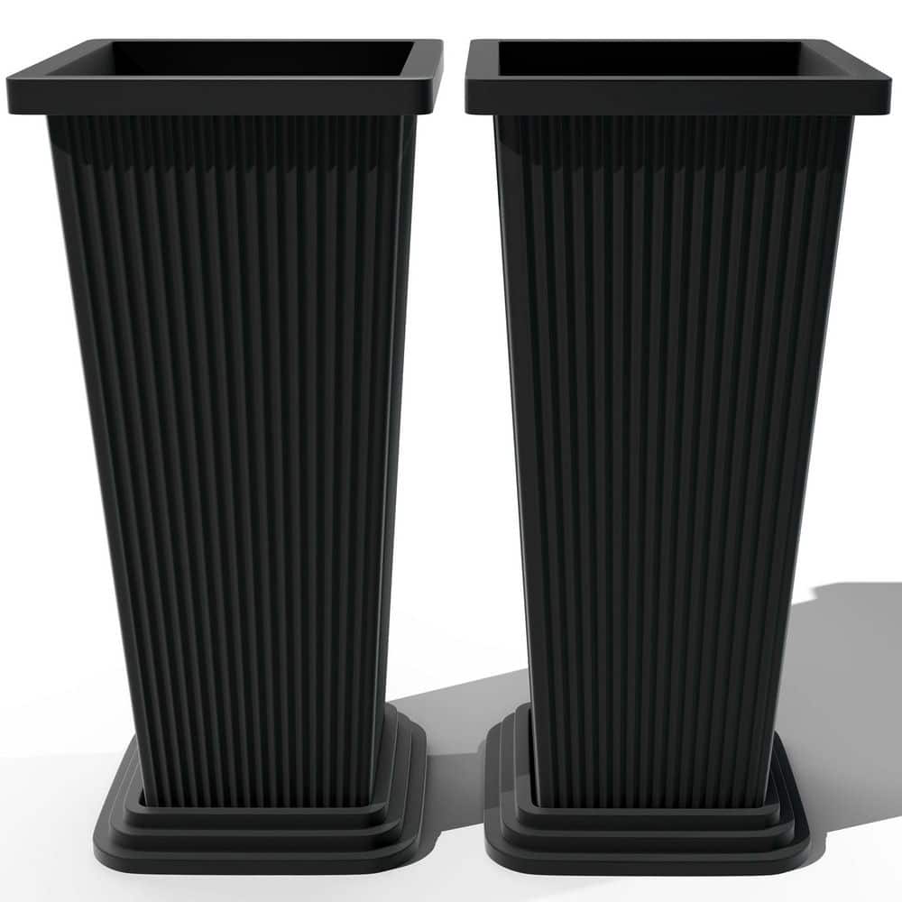 Extra Tall Square Planter-Black Plastic for Indoor and Outdoor (11 in. L x 11 in. W x 24 in. H)(Set of 2) price history on PriceWatchPro