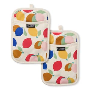 Lemon Zest Citrus Fruit Cotton Pot Holder Set Yellow/Blue/Ivory 7 in. x 10 in. (2-Pack)