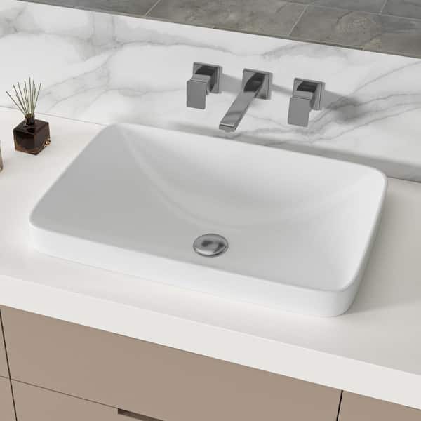 Glacier Bay 24 in. Ceramic Rectangular Vessel Bathroom Sink in White with Overflow Drain