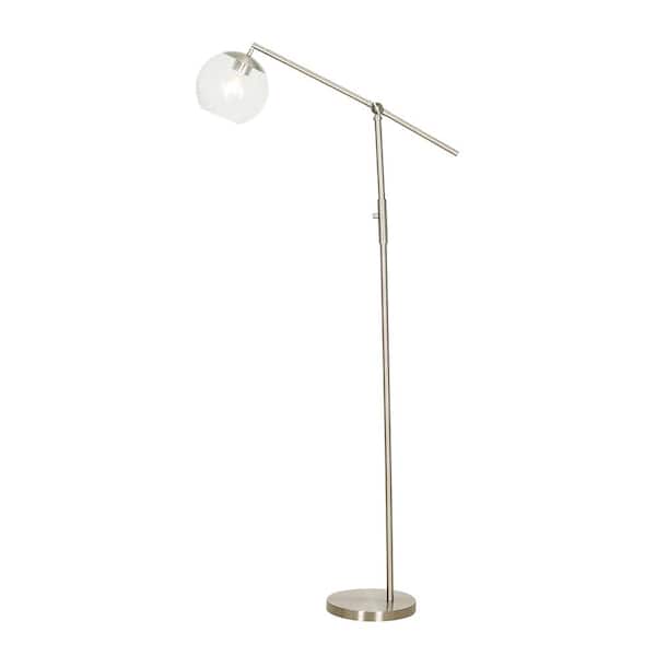 Alsy 59 In Brushed Nickel Floor Lamp With Clear Glass Shade 22167 000 The Home Depot Alsy 59 In Brushed Nickel Floor Lamp, Double Boom Arm Floor Lamp