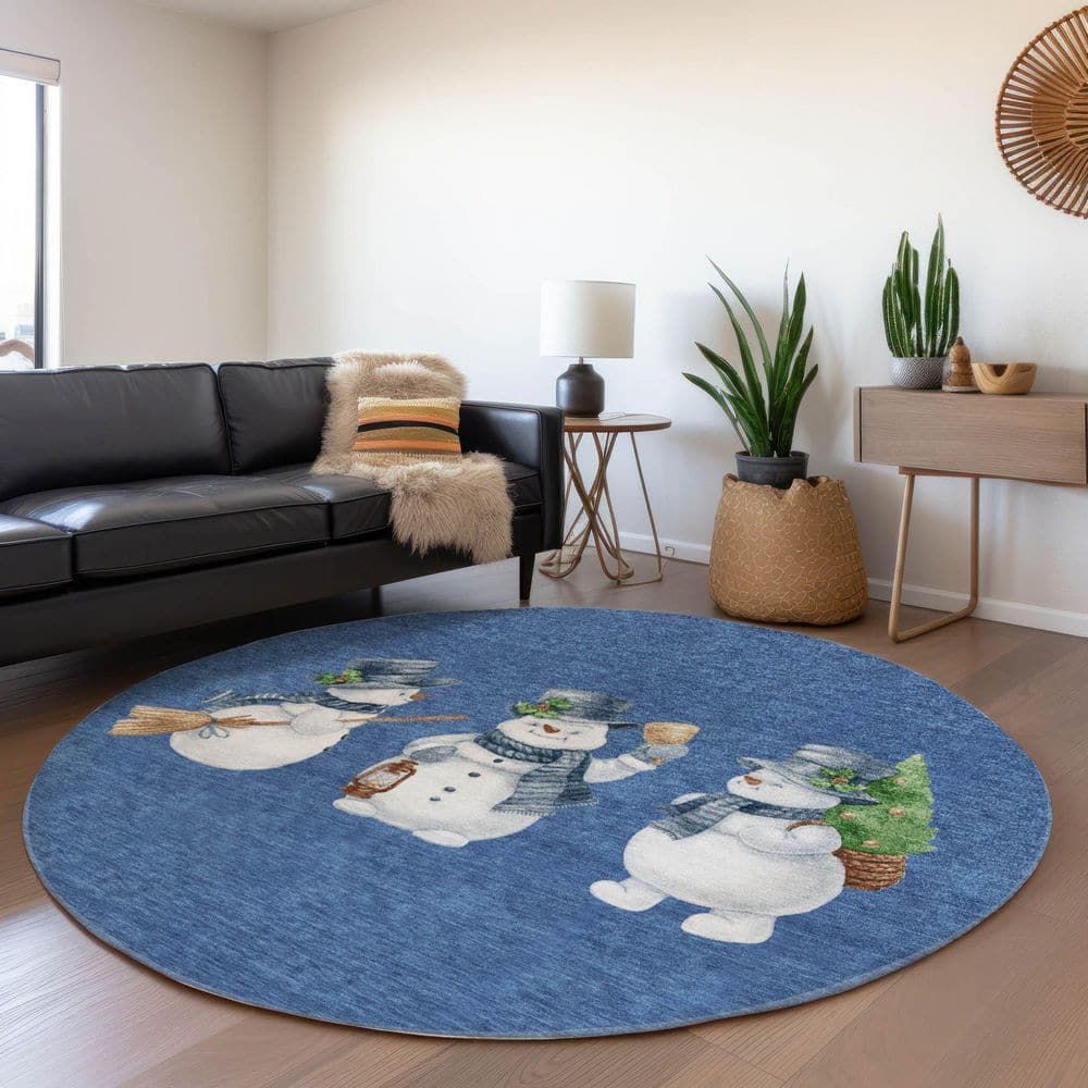 Chantille Machine Washable Indoor/Outdoor Abstract ACN1826 Navy 8 ft. x 8 ft. Round Rug price history on PriceWatchPro