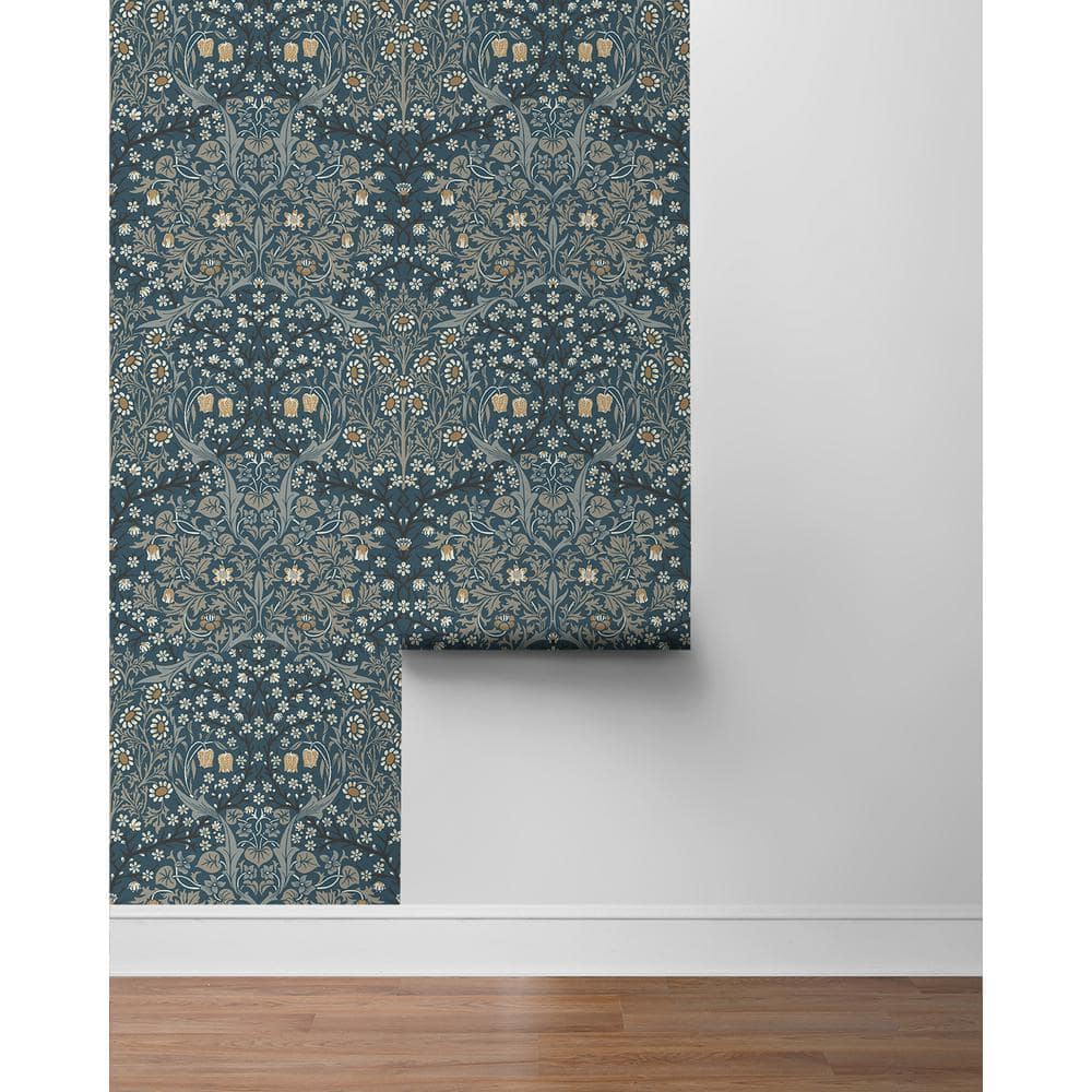 Aegean Blue and Warm Stone Victorian Garden Floral Pre-Pasted Wallpaper