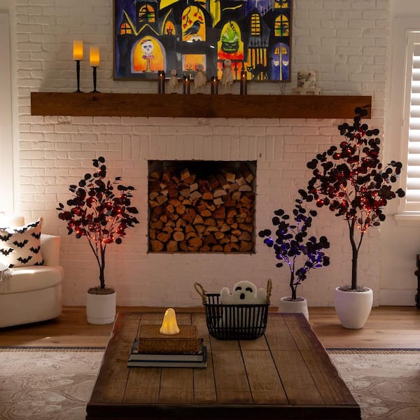 4 ft. Pre-Lit Artificial Halloween Black Eucalyptus Tree with 160-Orange & Purple LED Lights