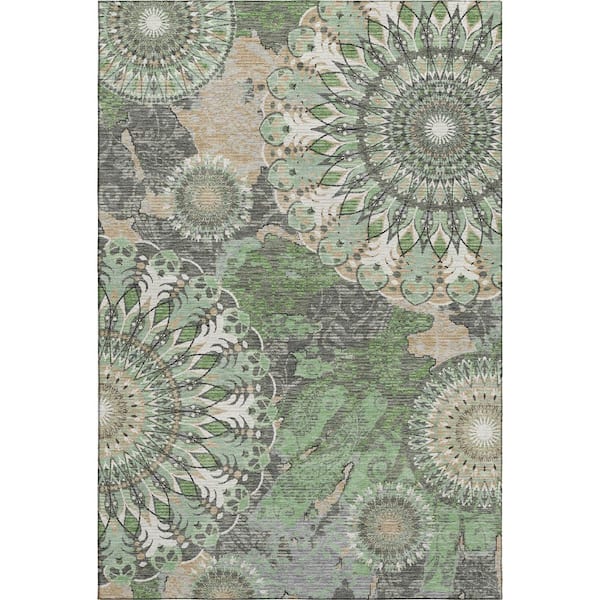 Mayfield Premium Machine Washable Abstract AMF2335 Green 10 ft. x 14 ft. Area Rug