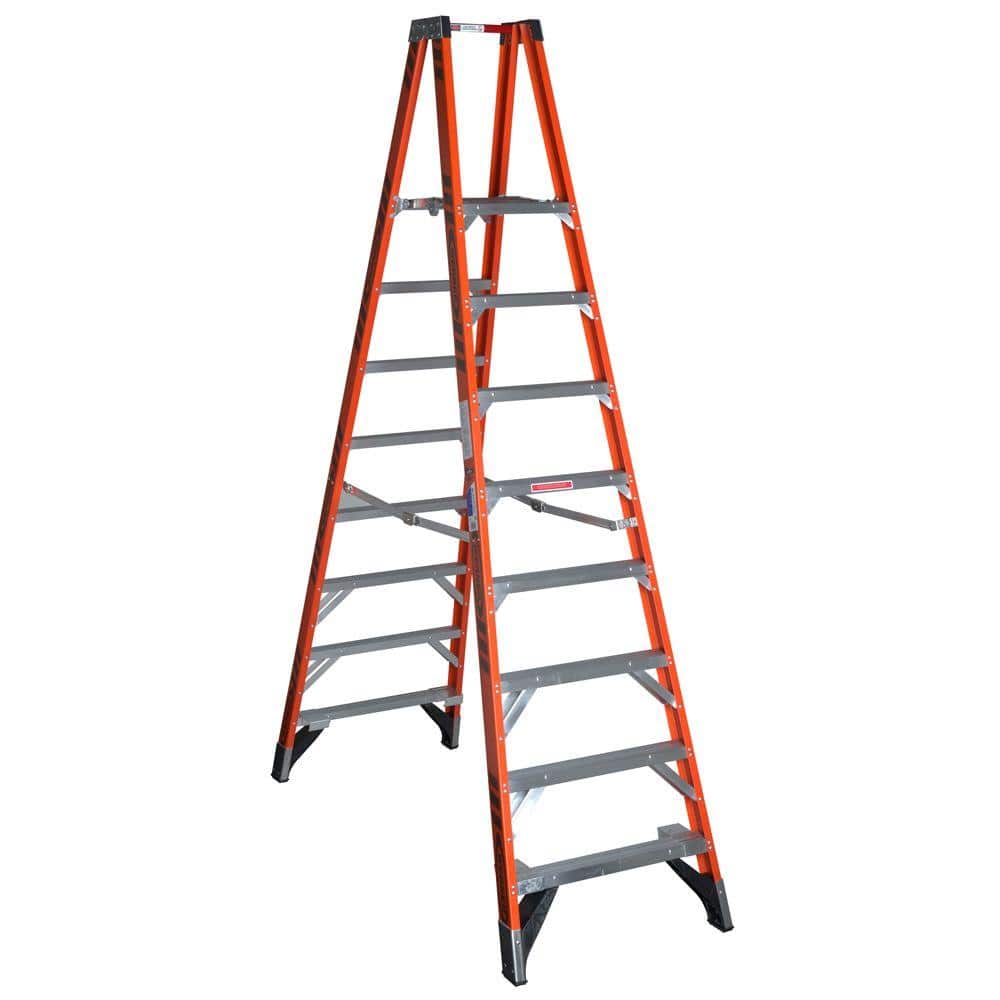 Werner 8 ft. Fiberglass Platform Twin Step Ladder (14 ft. Reach Height) with 300 lb. Load Capacity Type IA Duty Rating -  PT7408