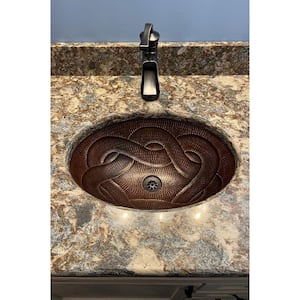 Under-Counter Oval Braid Hammered Copper Bathroom Sink in Oil Rubbed Bronze