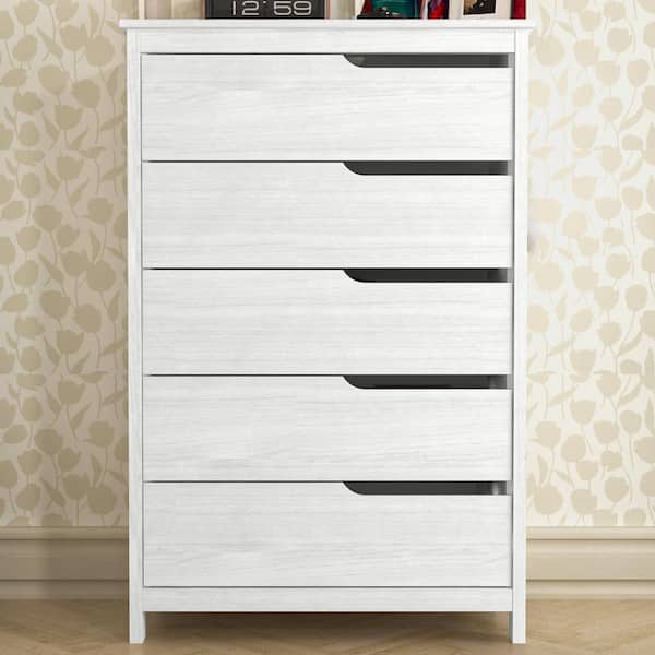GALANO Cabbie 5 Drawers Pearl White 31.5 in. Wide Teen Chest of Drawer