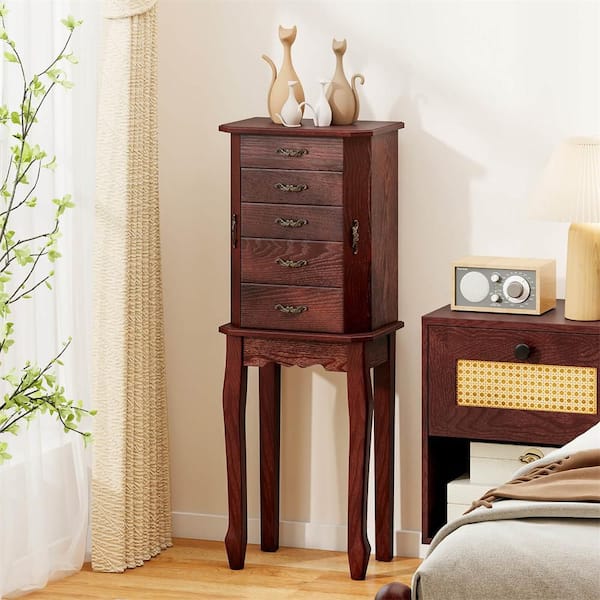 Walnut Jewelry Cabinet Armoire Storage Chest Stand Organizer Wood Box