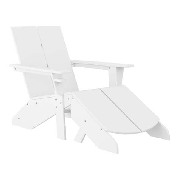 WESTIN OUTDOOR Coastin White Outdoor Patio Weather Resistant Modern Poly Plastic Adirondack Chair and Ottoman (Set of 1)
