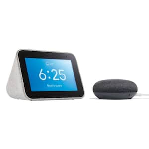 Smart Clock with Google Assistant + Google Nest Mini (2nd Gen) Smart Speaker Charcoal
