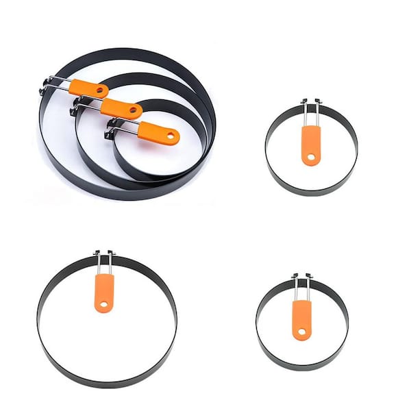 6-Pack 6 Inch, 4 Inch & 3.5 Inch Stainless Steel Non-Stick Pancake Ring Set with Silicone Handle for Griddle Frying