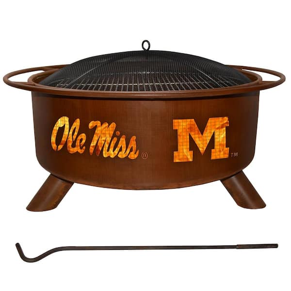 omdømme Niende nitrogen Ole Miss 29 in. x 18 in. Round Steel Wood Burning Rust Fire Pit with Grill  Poker Spark Screen and Cover F242 - The Home Depot