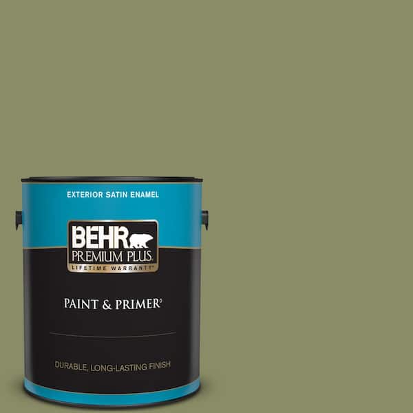 BEHR PREMIUM PLUS 1 gal. #S370-5 Pesto Paste Satin Enamel Exterior Paint & Primer