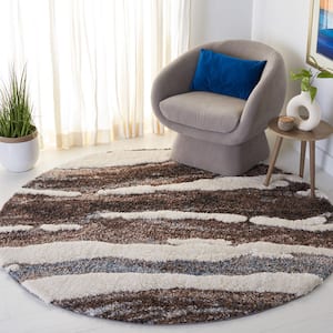 Hi-Lo Shag Brown/Beige Blue 7 ft. x 7 ft. Abstract Round Area Rug