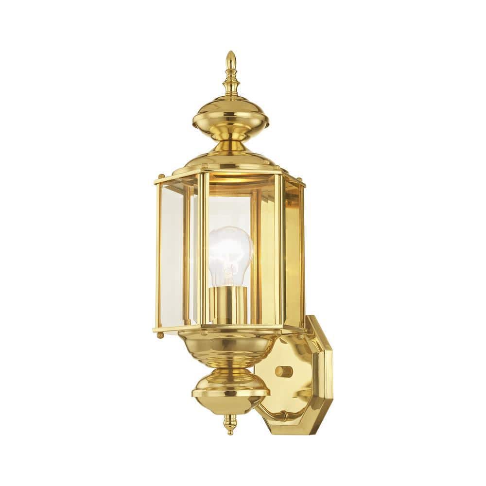 Polished Brass Outdoor Lantern Sconce with Clear Beveled Glass