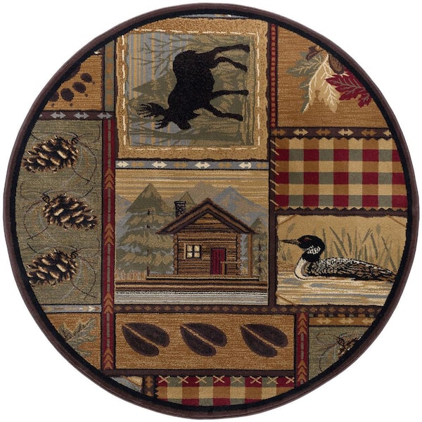 Nature Lodge Multi-Color 6 ft. Round Indoor Area Rug