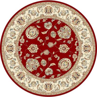 Judith Red/Ivory 5 ft. x 5 ft. Round Indoor Area Rug