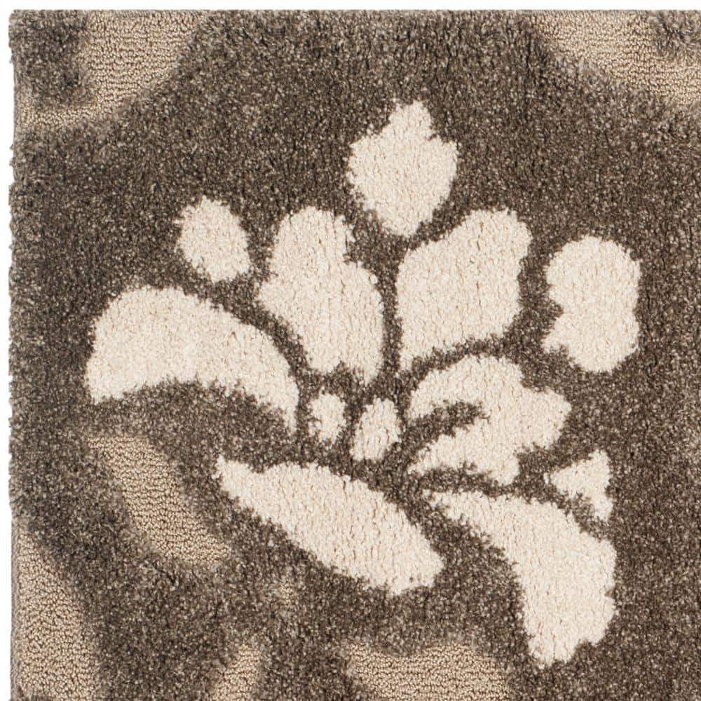 Smoke Beige Floral Sculpted Shag 4' Square Rug