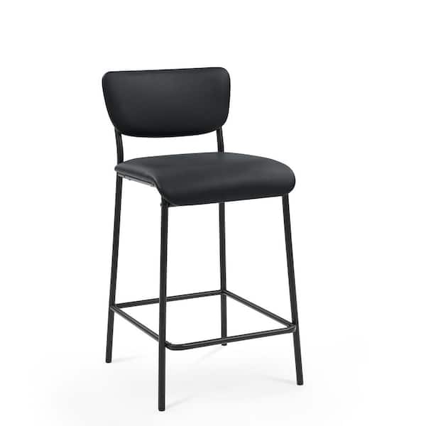 URTR 34.50 in. Black Low Back Metal Bar Stools, Dining Chair Counter Stools with Footrest and Faux Leather Seat (Set of 2)