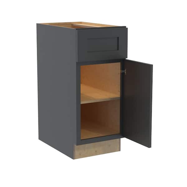 Home Decorators Collection Newport 15 in. W x 24 in. D x 34.5 in. H Assembled Plywood Base Kitchen Cabinet in Deep Onyx with Soft Close RH