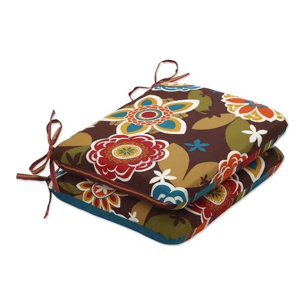 Pillow Perfect Striped 18.5 in. x 15.5 in. Outdoor Dining Chair Cushion in Brown/Orange (Set of 2)