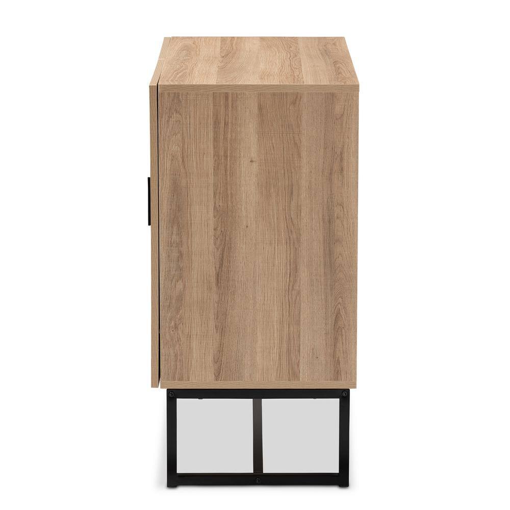 Darien Natural Brown Wood and Black Metal Geometric Accent Cabinet