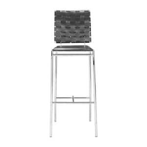 29 in. Black and Silver Low Back Metal Bar Chair with Upholstery Seat Set of 2