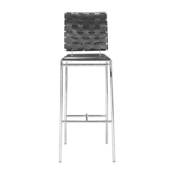 HomeRoots 29 in. Black and Silver Low Back Metal Bar Chair with Upholstery Seat Set of 2
