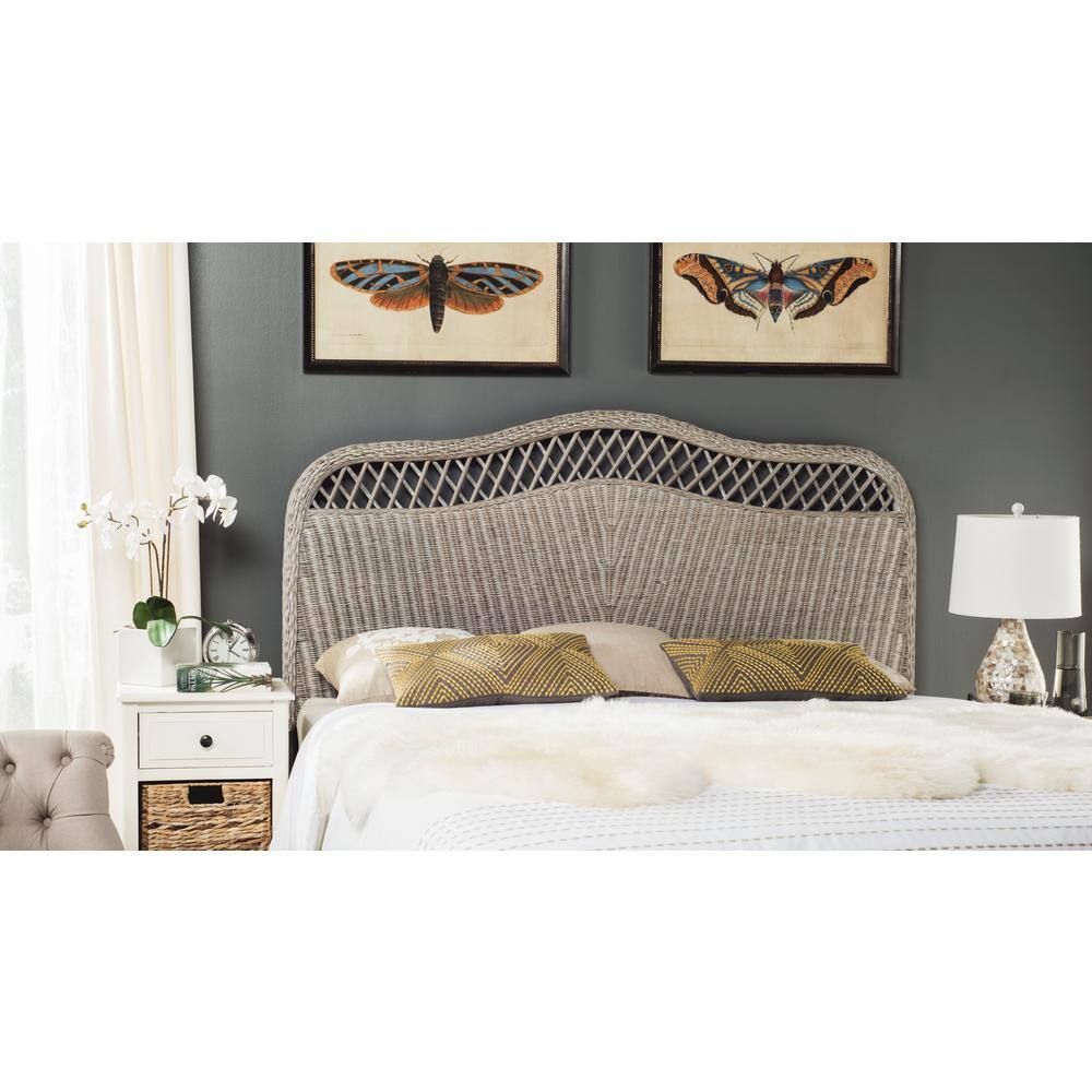 Antique Grey Queen Transitional Rattan Headboard