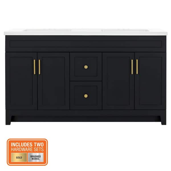 Chasbury 61 in. Double Sink Matte Black Bath Vanity with White Cultured Marble Top (Assembled)