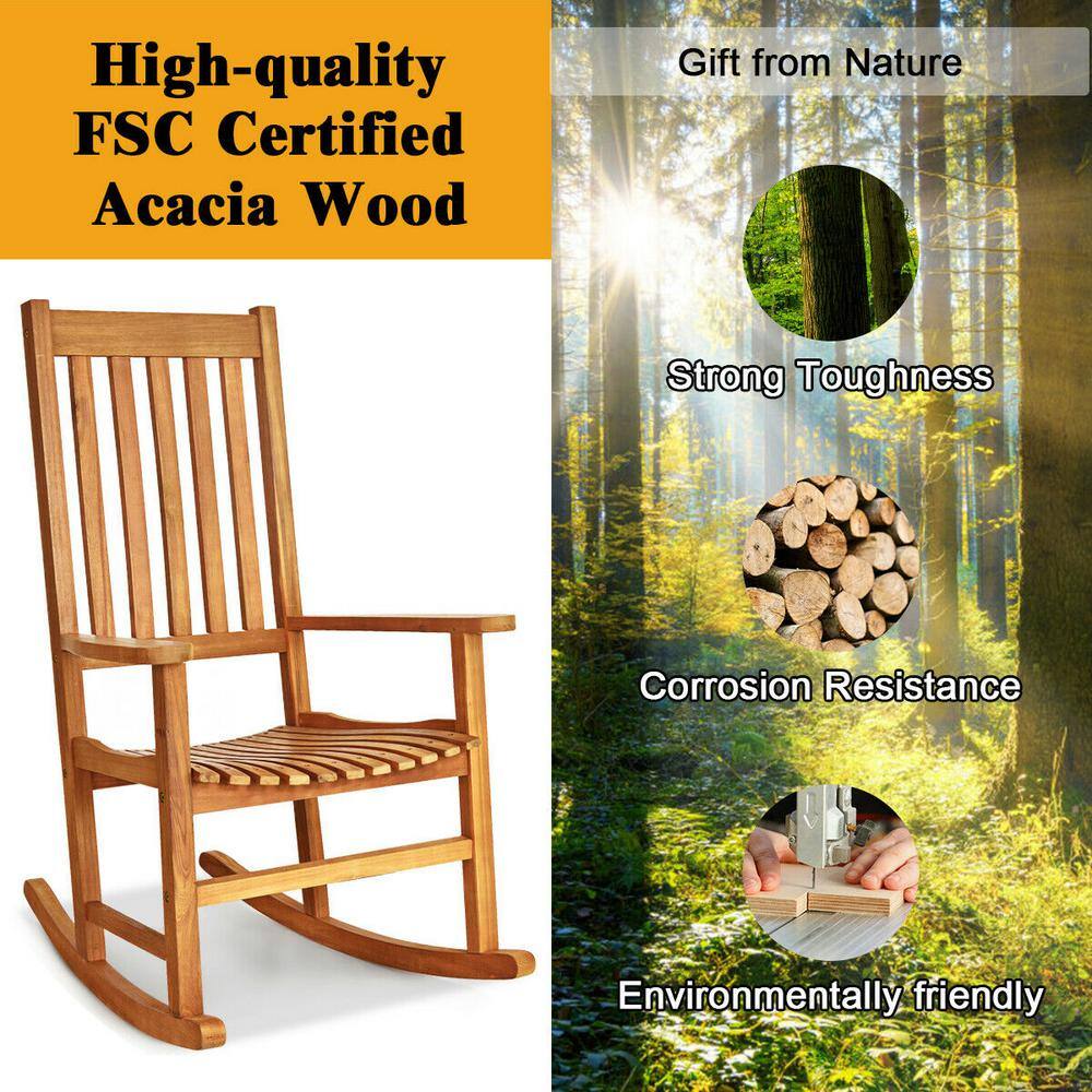 Natural Eucalyptus Wood Outdoor Rocking Chair with Arms