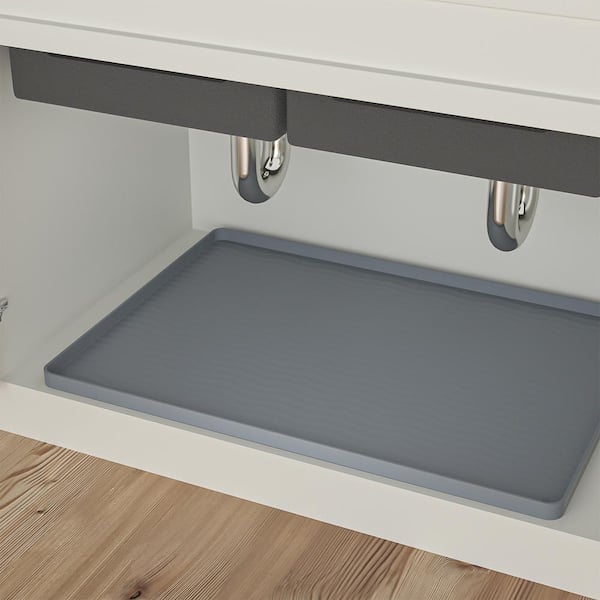 Gray Under Sink Mat 22 in. D x 31 in. L Slip Resistant Silicone Drawer and Shelf Liners for Cabinet Protector (1-Pack)