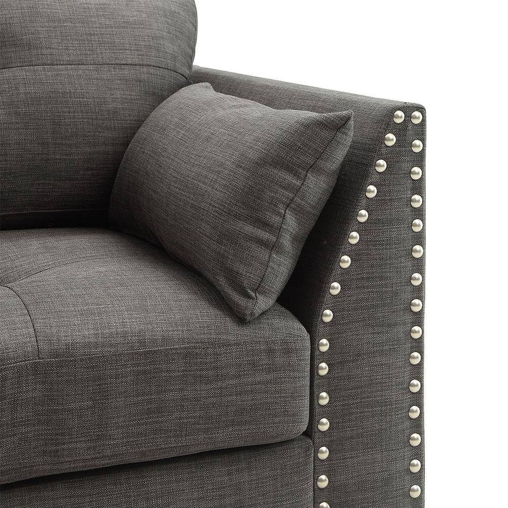 Laurissa 58" Gray Linen Tufted Loveseat with Nailhead Trim